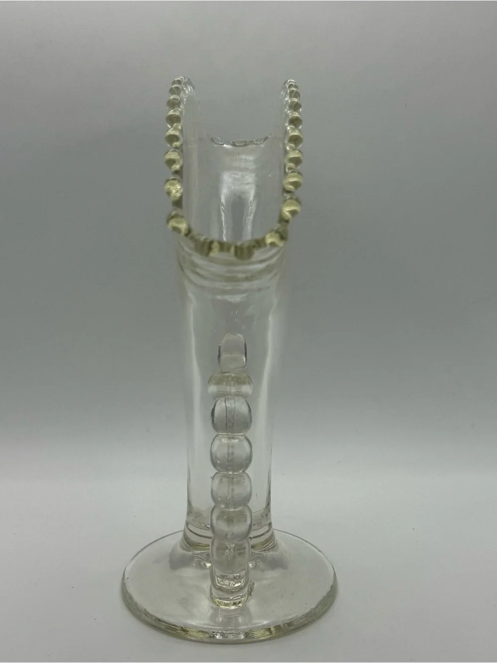 Vintage Imperial Glass Candlewick Clear Fan Vase Beaded Handles